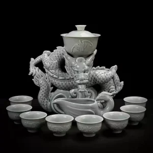 Year of the Dragon Chinese Lazy Semi-Automatic Porcelain Tea Set with Delicate Dragon Design