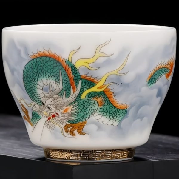 1-11.jpg Year Of The Dragon Hand Painted Iced White Porcelain Dragon Tea Cup