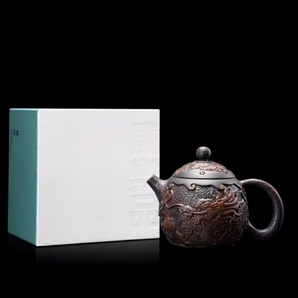1-12-1.jpg Handmade Vintage Black Clay Pottery Chinese Dragon Egg Teapot With Relief Detailing