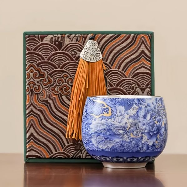 1-12.jpg Sterling Silver Vintage Chinese Porcelain Tea Cup With Dragon and Peony