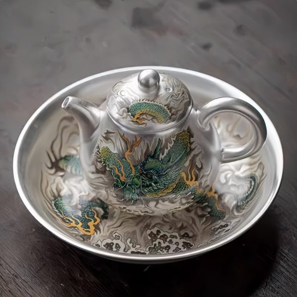 1-13-1.jpg Antique Chinese Green Dragon Silver Gilded Porcelain Pear-Shaped Teapot