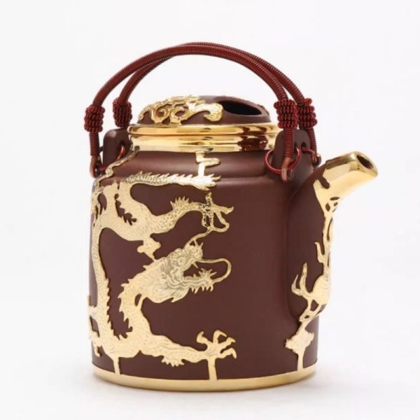 1-28.jpg Antique Gold Inlaid with Jade Dragon and Phoenix Pattern Purple Clay Teapot Large Capacity with Handle