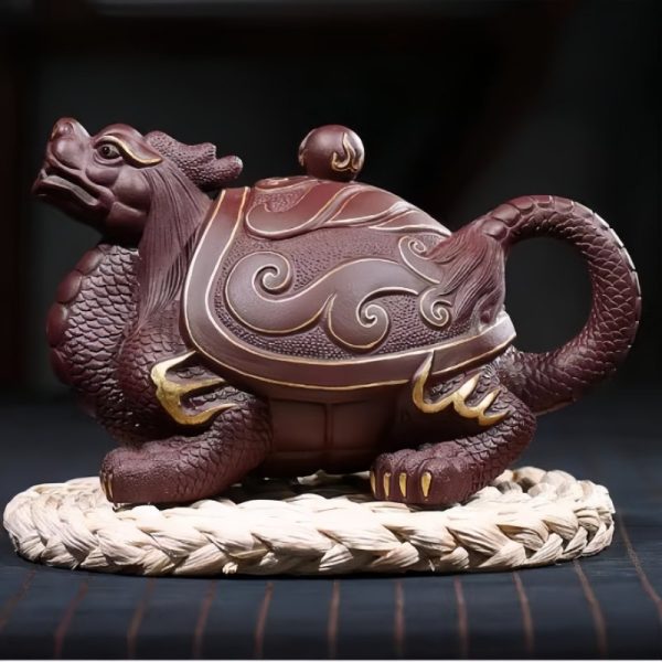 1-31.jpg Unique Gilding Dragon Turtle Shaped Teapot with Dragon Ball Twist Made from Yixing Purple Clay