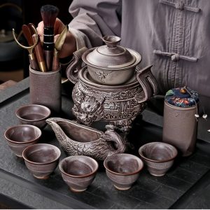 1-42.jpg Luxury Grey Vintage Semi Automatic Ceramic Chinese Tripod Relief Dragon Head Ware Tea Set