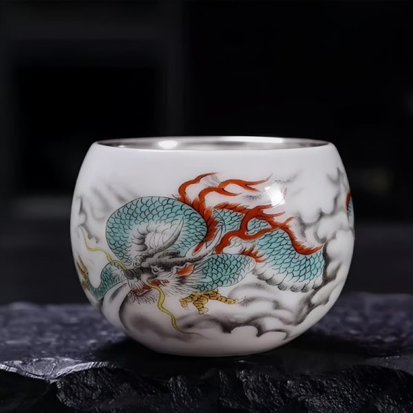 1-6-1.jpg Hand-painted Cloud Dragon Sterling Silver liner Chinese Porcelain Kungfu Tea Cup