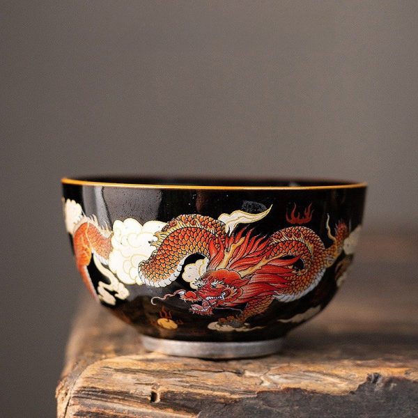 1-6-2.jpg Year of The Dragon Elegant Black Glaze Hand Painted Red Dragon Chinese Ceramic Tea Cup