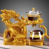 Glass Teapot with Gold Dragon Design and Stainless Steel Infuser