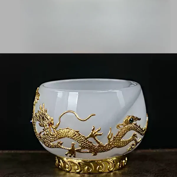 1.webp Ink White Jade Colored Glaze Chinese Chawan Tea Cup Inlaid with Golden Dragon