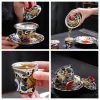 Best Sterling Silver Interior Four Auspicious Beasts Themed Ceramic Gaiwan Set