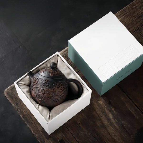 2-10-1.jpg Handmade Vintage Black Clay Pottery Chinese Dragon Egg Teapot With Relief Detailing