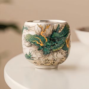 2-14.jpg Sterling Silver Glaze Porcelain Hand Painted Green Water Dragon Tea Cup