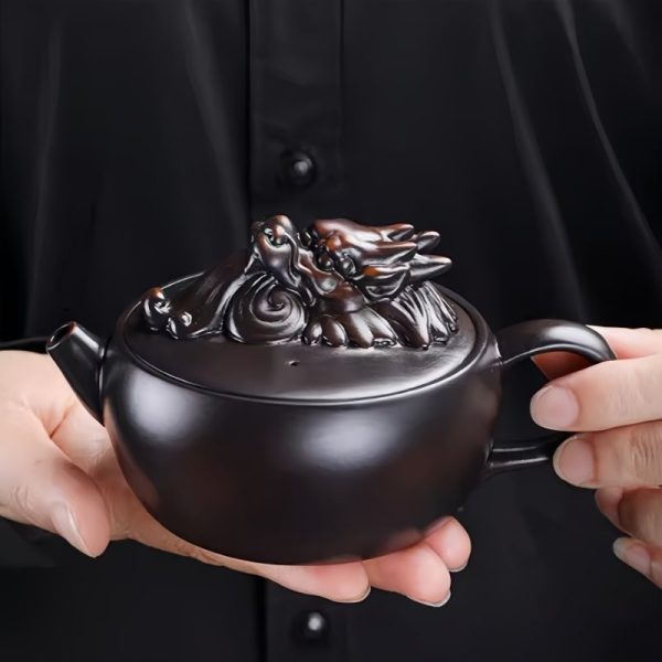2-24.jpg Vintage Traditional Purple Pottery Dragon Teapot Shaped Like A Dragon Head With Twist Design