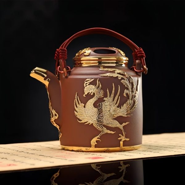 2-25.jpg Antique Gold Inlaid with Jade Dragon and Phoenix Pattern Purple Clay Teapot Large Capacity with Handle