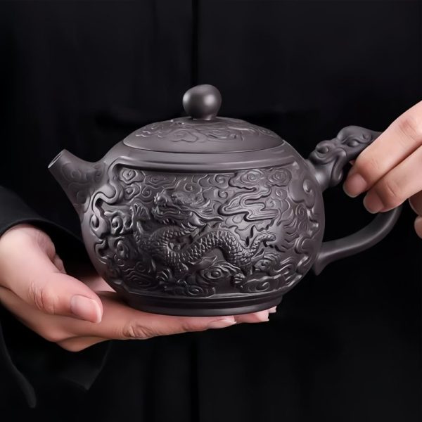 2-26.jpg Large Chinese Purple Clay Teapot with Auspicious Dragon and Floating Clouds Pattern
