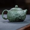 Handmade Chinese Vintage Yixing Clay Dragon Teapot With Green Auspicious Dragon Pattern