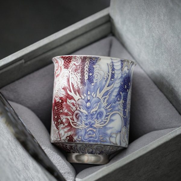 2-5.jpg Sterling Silver Glaze Hand Painted Dragon Antique Japanese Porcelain Tea Cups