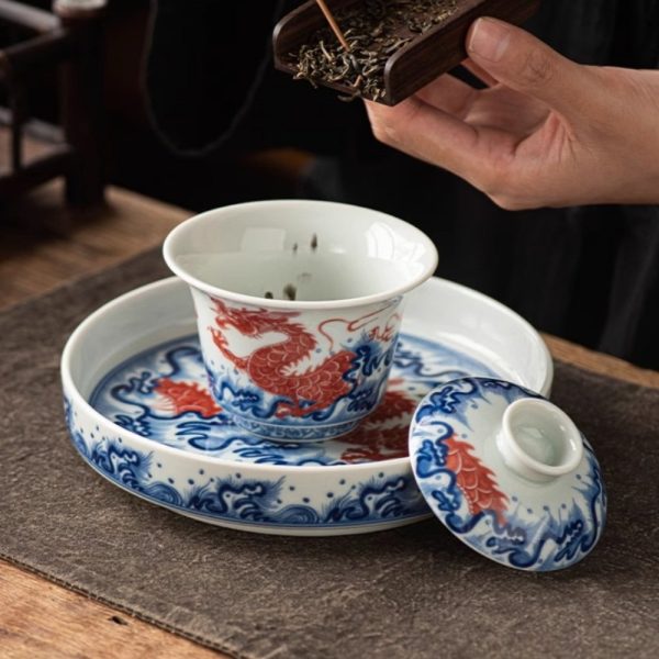 Graceful Traditional Luxury Chinese Blue and White Porcelain Antique Wave Tea Set