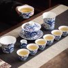 Vintage Elegant Chinese Blue and White Porcelain Dragon Phoenix Luxury Gongfu Tea Cup Set