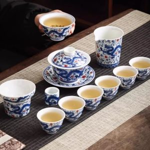 2-65.jpg Vintage Elegant Chinese Blue and White Porcelain Dragon Phoenix Luxury Gongfu Tea Cup Set