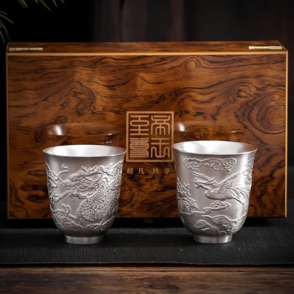 2-9-1.jpg Exquisite Embossed Fire-breathing Dragon Sterling Silver Vintage Chinese Ceramic Tea Cup