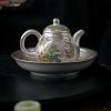 3-10-1.jpg Antique Chinese Green Dragon Silver Gilded Porcelain Pear-Shaped Teapot