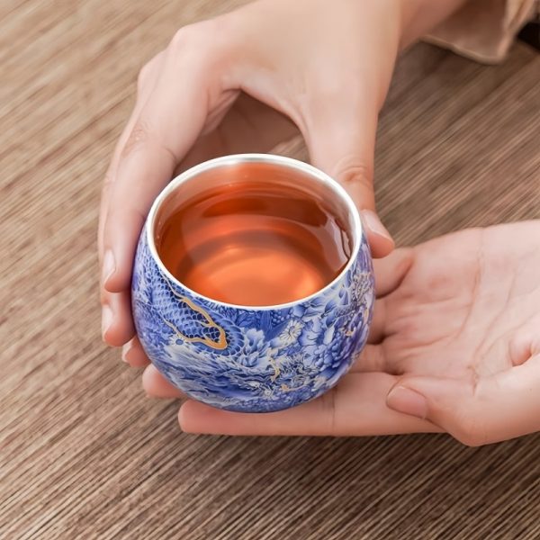 3-11.jpg Sterling Silver Vintage Chinese Porcelain Tea Cup With Dragon and Peony