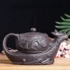 3-33.jpg Gongfu Teapot in Dragon Boat Shape with Strainer Crafted from Black and Brown Yixing Clay Chinese Design