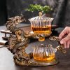 Antique Brown Traditional Year of the Dragon Chinese Tea Cup Set with Semi-Automatic Lazy Design