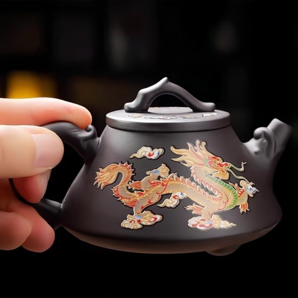 3-4-2.jpg Yixing Purple Clay Antique Dragon Teapot With Color Changing Pattern Stone Gourd Design
