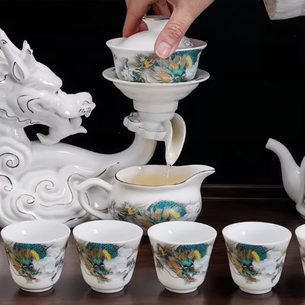 3-44.jpg Delicate White Ceramic Semi-Automatic Gongfu Tea Pot Set with Gilded Ornate Dragon Design
