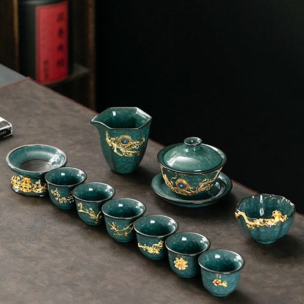 3-49.jpg Luxury Vintage Chinese Green Ice Crackle Glaze Gongfu Tea Pot Set with Gold Inlaid Jade Dragon and Phoenix
