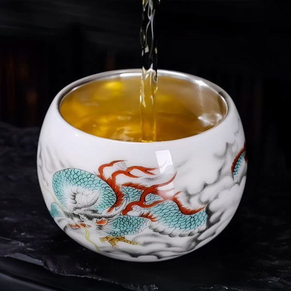 3-6-1.jpg Hand-painted Cloud Dragon Sterling Silver liner Chinese Porcelain Kungfu Tea Cup