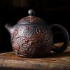 3-9-1.jpg Handmade Vintage Black Clay Pottery Chinese Dragon Egg Teapot With Relief Detailing