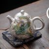 4-10-1.jpg Antique Chinese Green Dragon Silver Gilded Porcelain Pear-Shaped Teapot