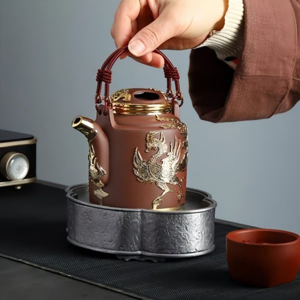 4-24.jpg Antique Gold Inlaid with Jade Dragon and Phoenix Pattern Purple Clay Teapot Large Capacity with Handle