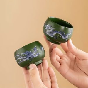 4-3-1.jpg Authentic Hand Painted Dragon Green Yixing Clay Gongfu Tea Cup