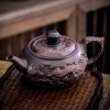 Vintage Purple Pottery Chinese Dragon Teapot Featuring Relief Auspicious Dragon Pattern