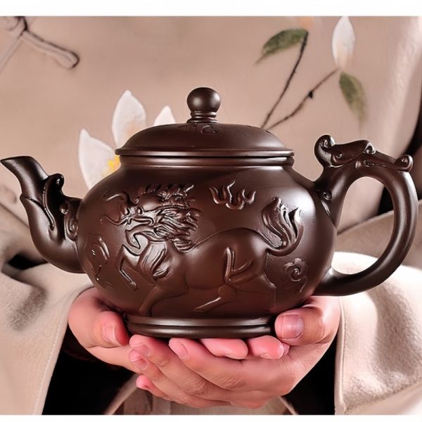 4-33.jpg The Spirit of the Dragon and Horse Brown Yixing Clay Teapot with Dragon Spout Strainer
