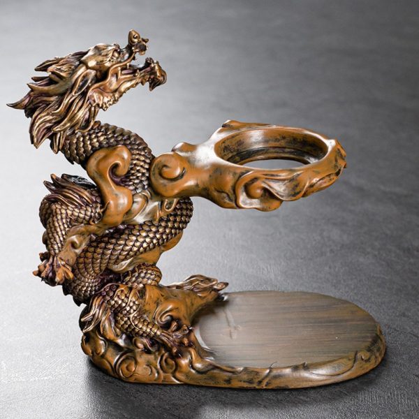 Antique Brown Traditional Year of the Dragon Chinese Tea Cup Set with Semi-Automatic Lazy Design