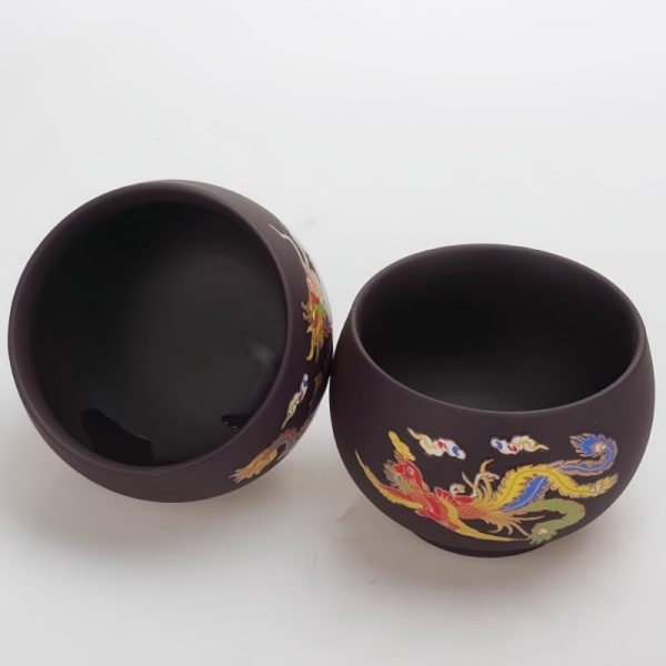 4-6-1.jpg Sleek Color Changing Chinese Dragon and Phoenix Pattern Yixing Purple Clay Tea Cup