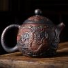 4-9-1.jpg Handmade Vintage Black Clay Pottery Chinese Dragon Egg Teapot With Relief Detailing