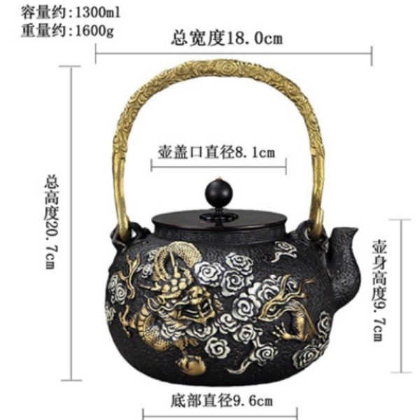 44-Fl-Oz-Gold-Dragon-and-Silver-Cloud-Antique-Asian-Cat-Iron-Teapot-3.jpg Antique Asian Gold Dragon and Silver Clouds Cast Iron Tetsubin Teapot