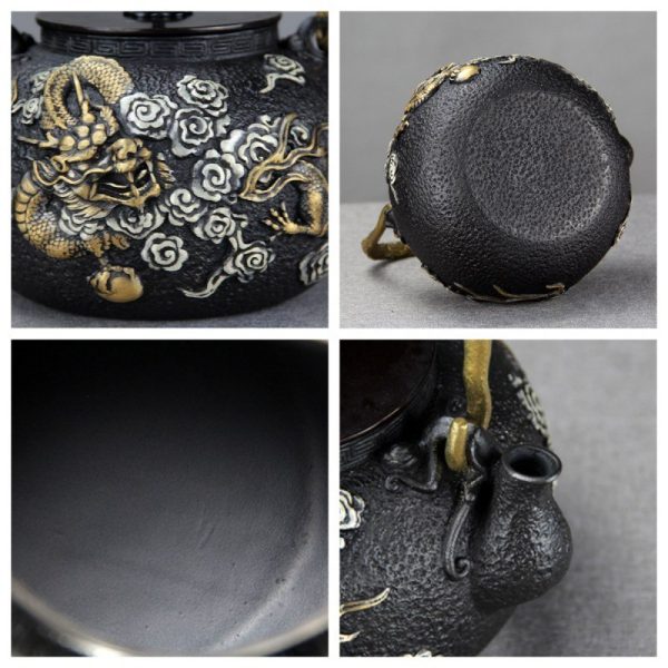 44-Fl-Oz-Gold-Dragon-and-Silver-Cloud-Antique-Asian-Cat-Iron-Teapot-4.jpg Antique Asian Gold Dragon and Silver Clouds Cast Iron Tetsubin Teapot