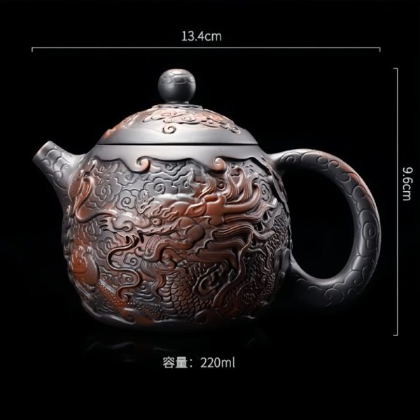 5-10-1.jpg Handmade Vintage Black Clay Pottery Chinese Dragon Egg Teapot With Relief Detailing