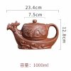 5-34.jpg Gongfu Teapot in Dragon Boat Shape with Strainer Crafted from Black and Brown Yixing Clay Chinese Design