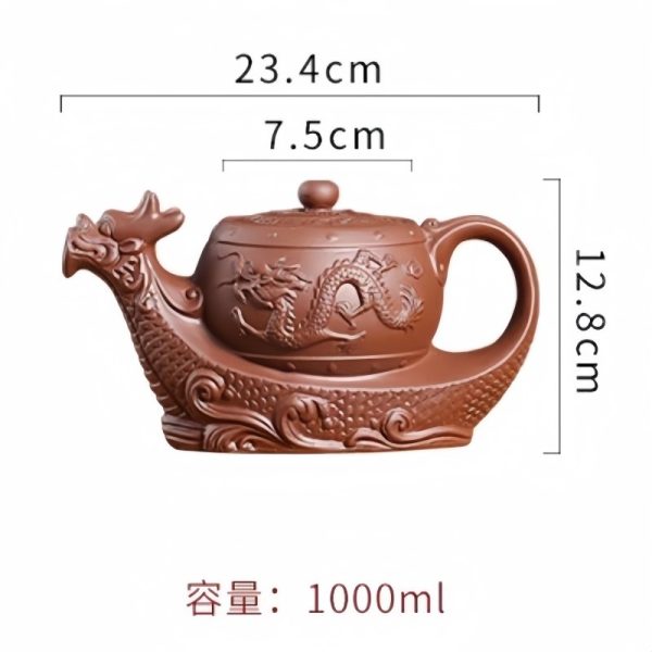 5-34.jpg Gongfu Teapot in Dragon Boat Shape with Strainer Crafted from Black and Brown Yixing Clay Chinese Design