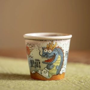 Handmade Chinese Jingdezhen Ceramic Ugly Cute Dragon Gongfu Tea Cup Chawan
