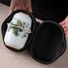 Antique Compact Ceramic Green Dragon Theme Travel Tea Set with Portable Bag