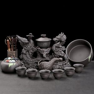 Delicate Vintage Porcelain Phoenix and Dragon Pattern Semi-Automatic Lazy Tea Set