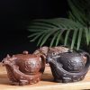 8-2.jpg Gongfu Teapot in Dragon Boat Shape with Strainer Crafted from Black and Brown Yixing Clay Chinese Design